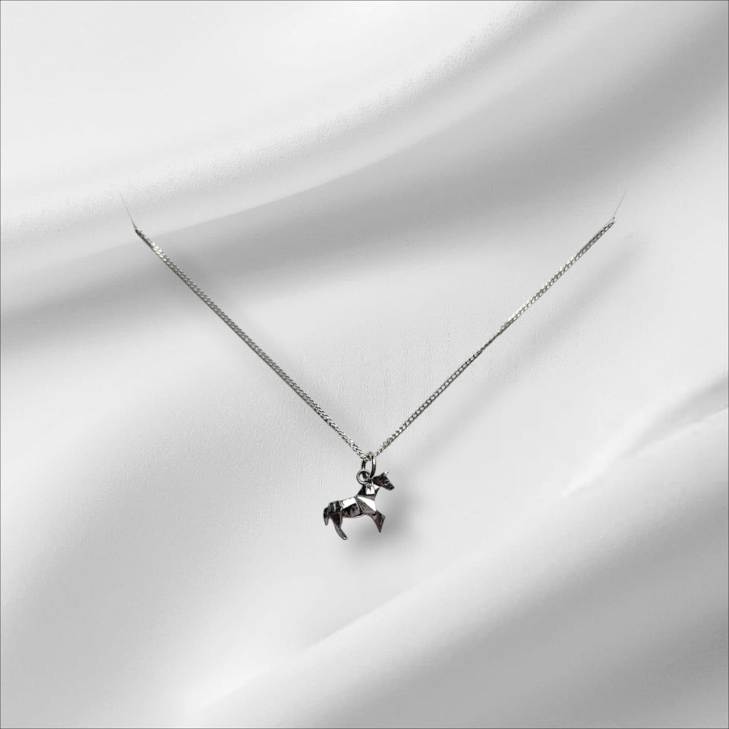 Solid Cast Argentium Silver Origami Horse Pendant (Small) with Sterling Silver Chain