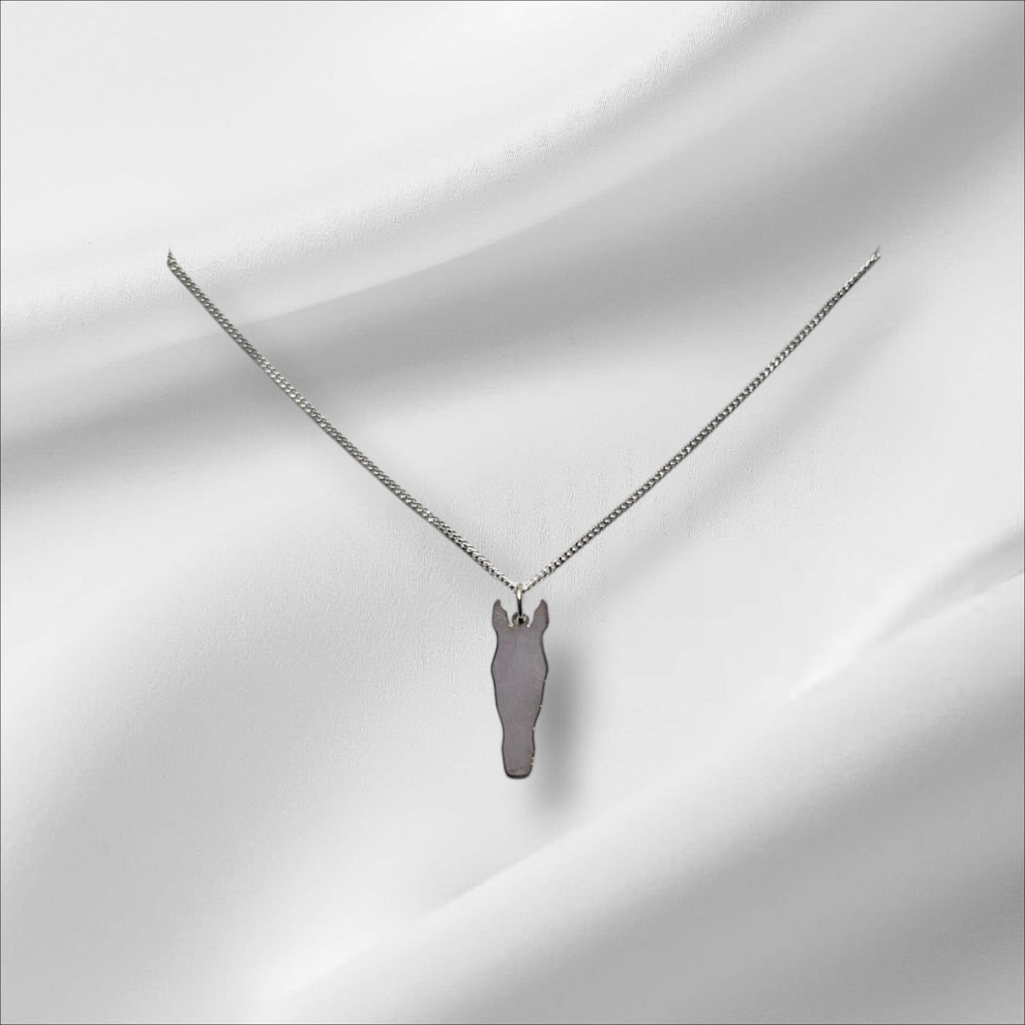 Argentium Silver Flat Horse Face Pendant (Customizable) with Sterling Silver Chain