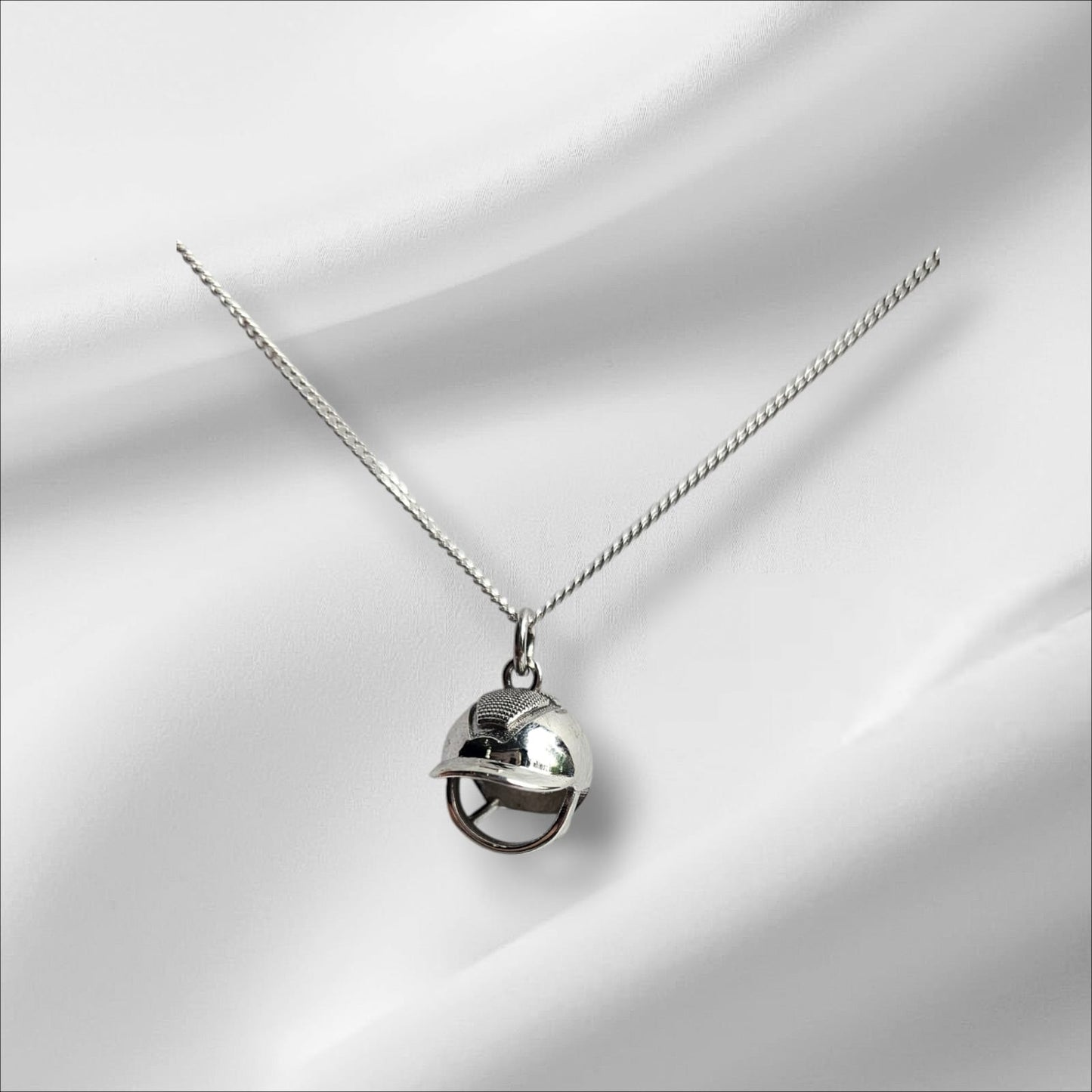 Argentium Silver Solid 3D Cast Helmet Pendant with Intricate Design on Sterling Silver Chain