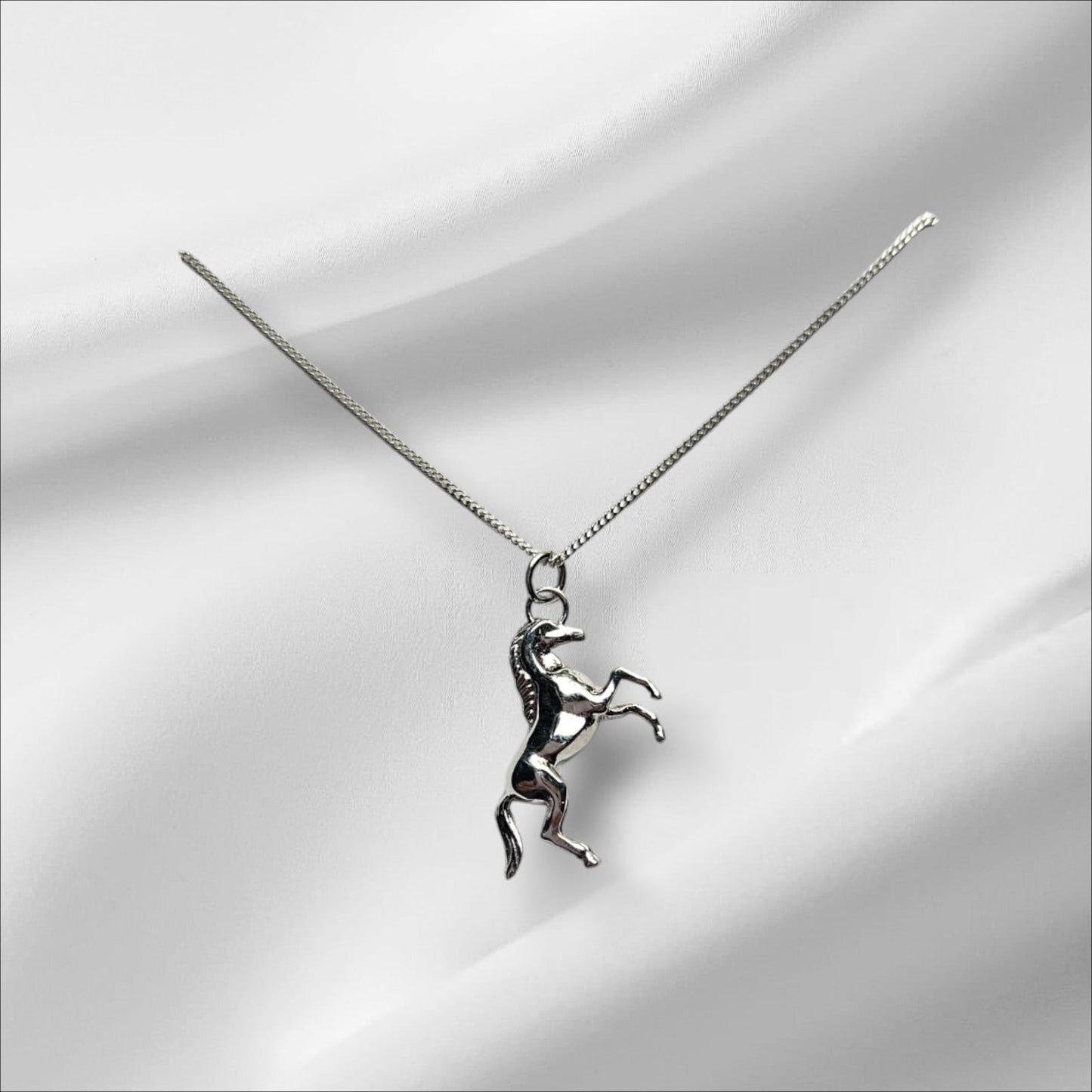 Silver Argentium Solid 3D Cast Full Horse Pendant on Sterling Silver Chain