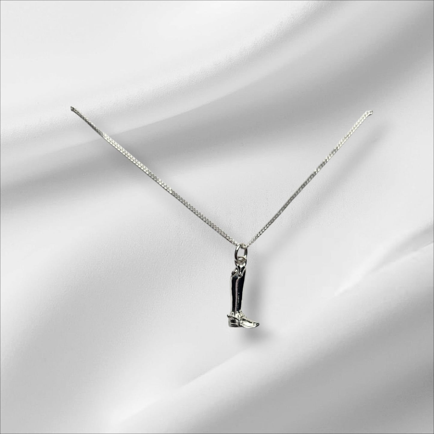 Argentium Silver 3D Cast Tall Boot Pendant on Sterling Silver Chain