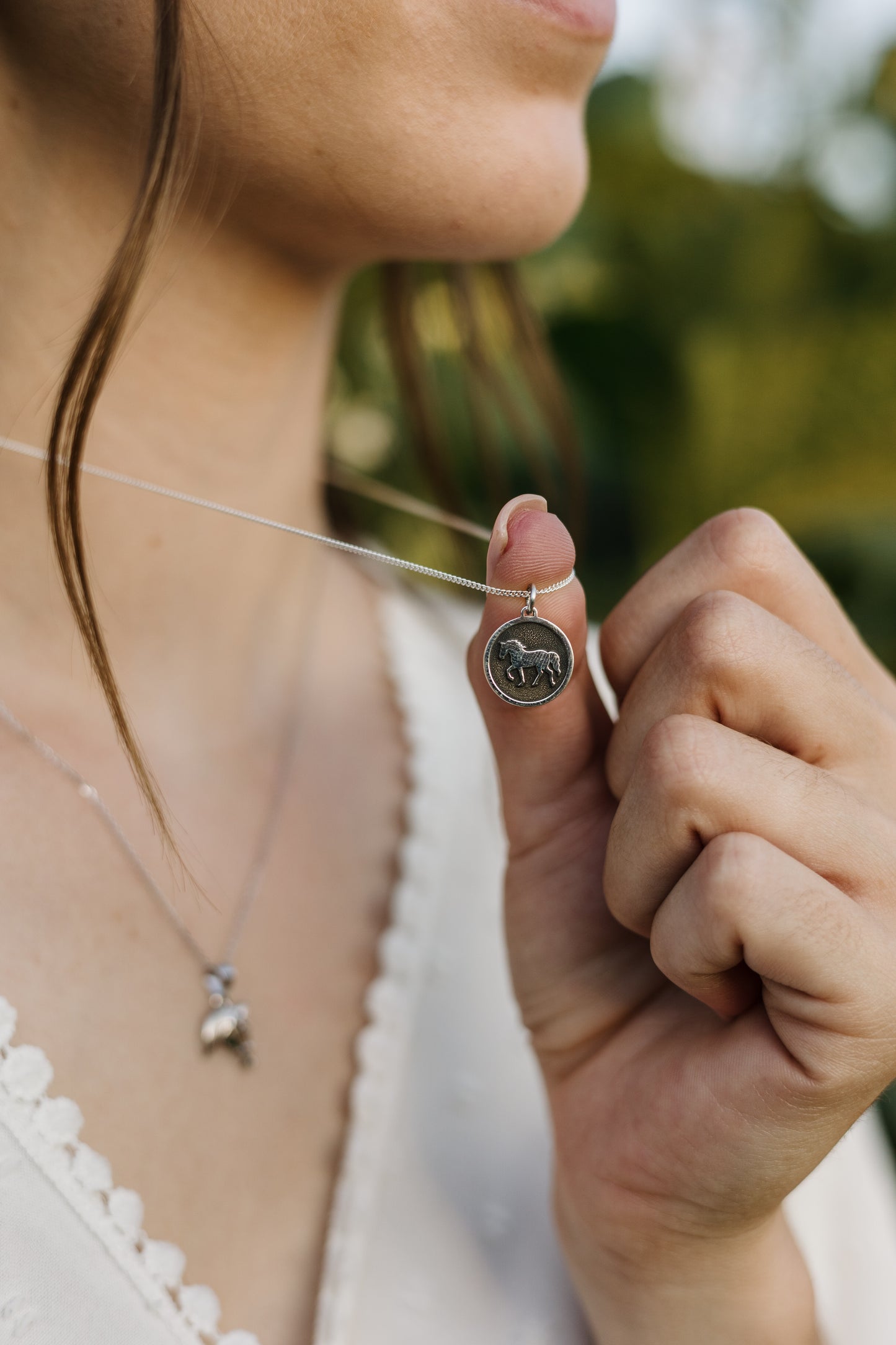 Solid Argentium Silver 3D Horse Head Pendant with Bridle and Sterling Silver Chain