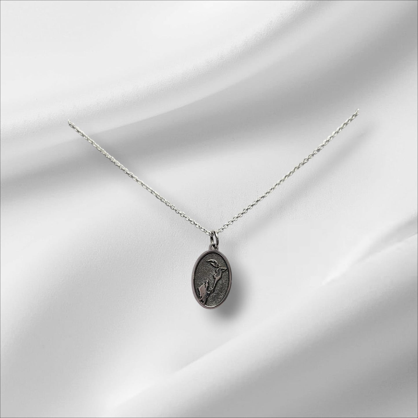 Argentium Silver Oval Pendant with Embossed Horse and Sterling Silver Chain