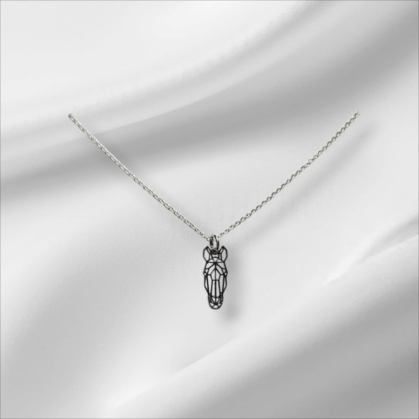 Argentium Silver Geometric Horsehead Cutout on Sterling Silver Chain