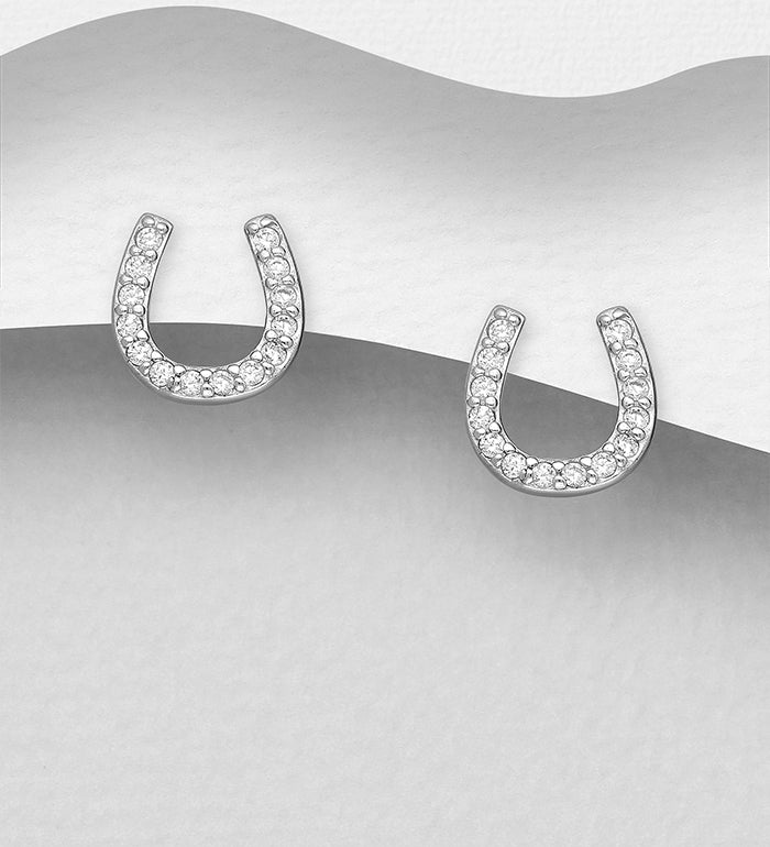 CZ Decorated Horseshoe Push-Back Earrings