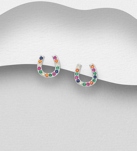 Colourful CZ Horseshoe Push-Back Earrings