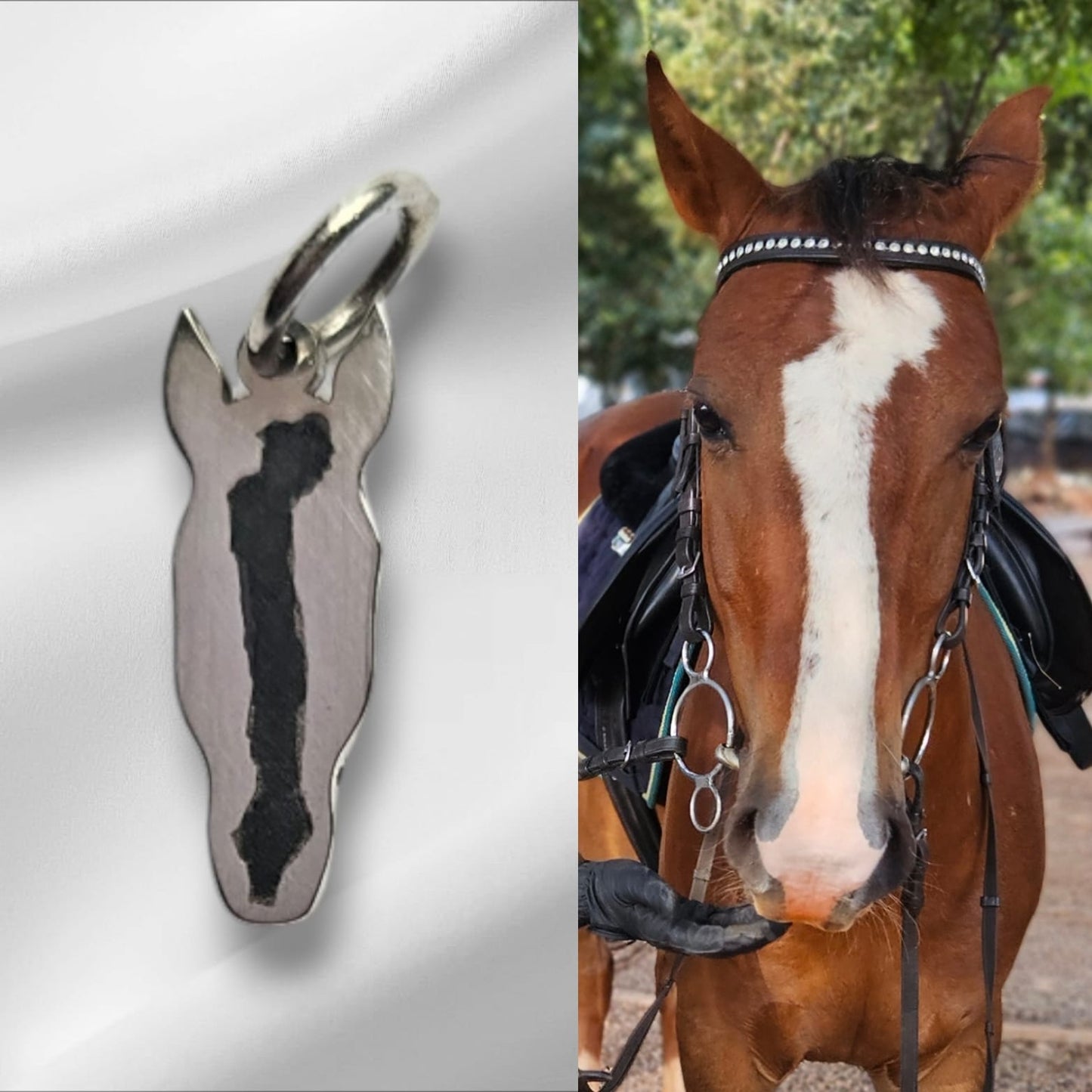 Argentium Silver Flat Horse Face Pendant (Customizable) with Sterling Silver Chain