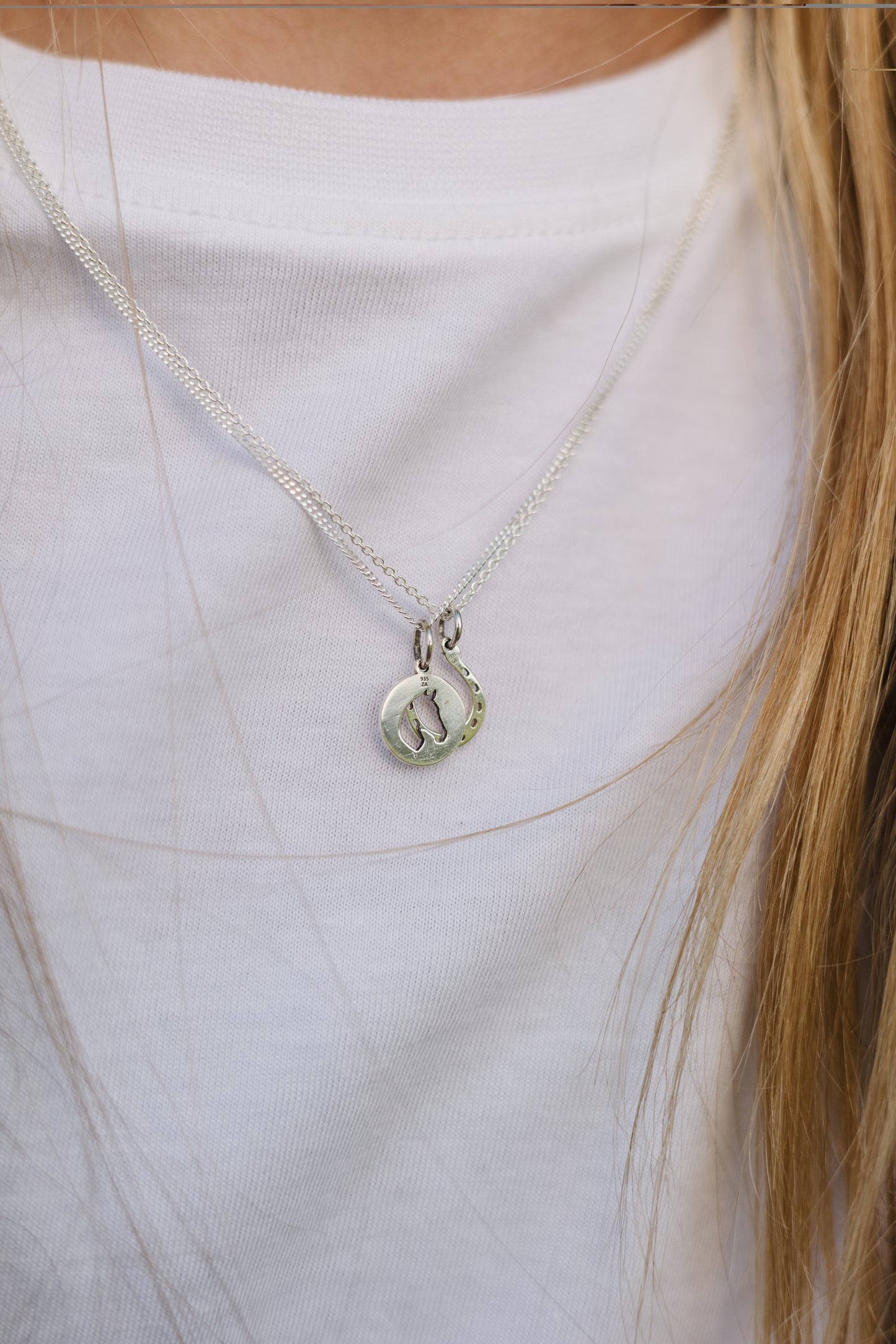 Argentium Silver Small Disk with Horse Head Cutout Pendant and Sterling Silver Chain