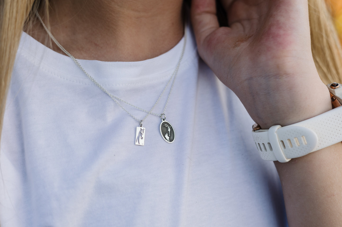 Argentium Silver Oval Pendant with Embossed Horse and Sterling Silver Chain